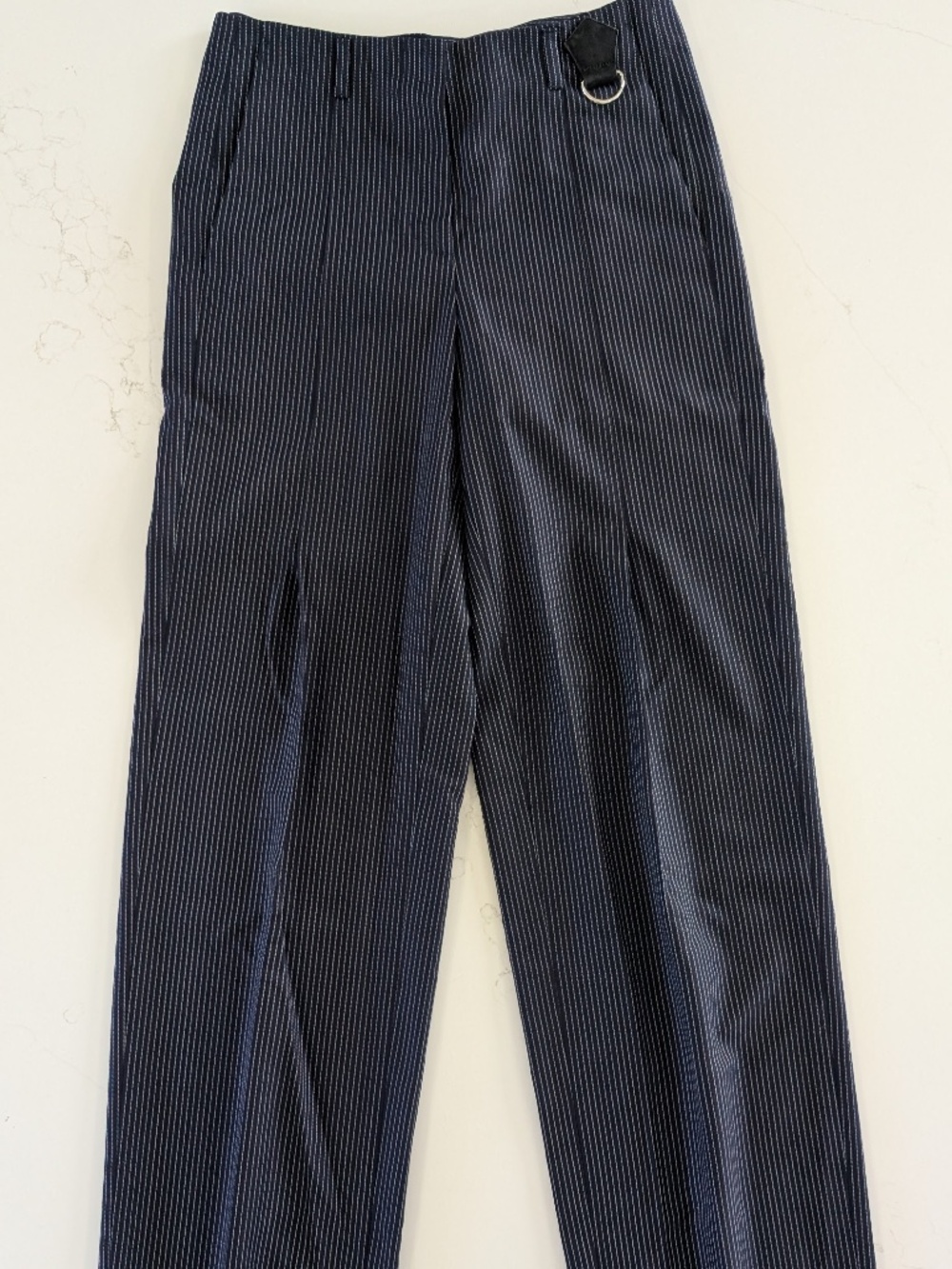 TORY BURCH Pinstripe Relaxed Fit Pant 2 Navy White Wool Crepe NWT Fall 2025